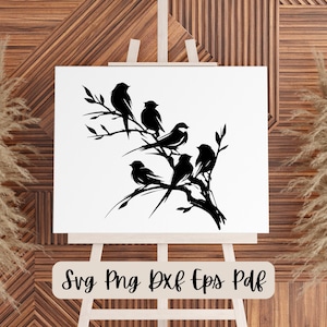 Arte de parede de silhueta de pássaro de estilo clássico – Decoração de quarto inspirada na natureza. SVG, DXF, PNG, eps, pdf