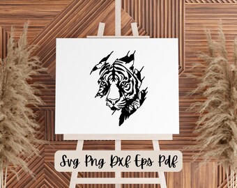 Tiger Mural Digital Wall Art –Tiger Design for Garden & Living Room Decor Svg, Dxf, Png, Eps, Pdf