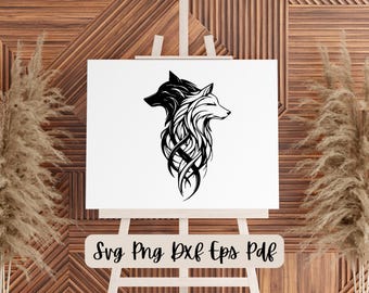 Wolf Wall Art, Black and White Double Wolf Heads, Wilderness, Ideal for Living Room, Office, Bedroom Entrance, Farmhouse, New Home