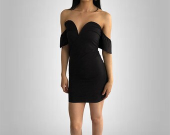 Suede Off shoulder Dress-Black