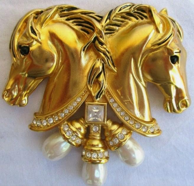 Vintage Elizabeth Taylor signed "The Hearts in Tandem" Brooch Pin