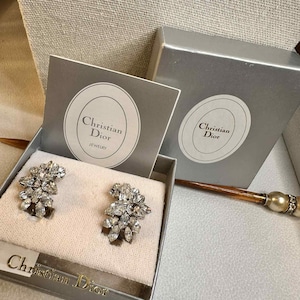 Christian Dior Signed Diamante Clip Earrings Made in Germany