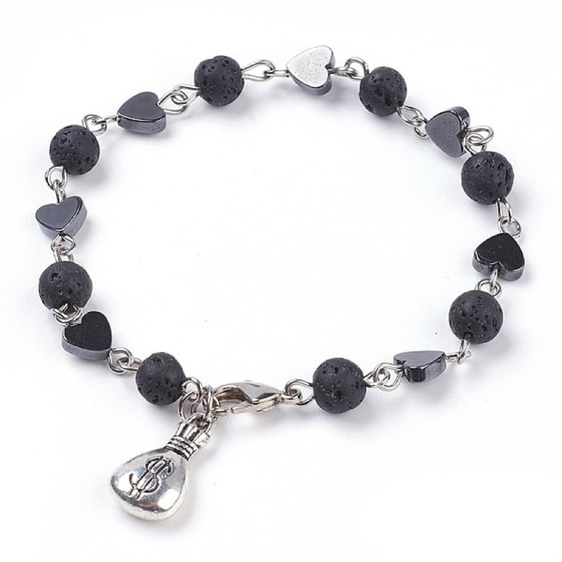 Money Bag Prosperity Bracelet Stretch Lava Beads Unisex Wealth Good Fortune Bracelet