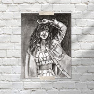 Aesthetic Girl Charcoal Drawing, Black & White Portrait Art Print, Digital black and white Charcoal Wall Decor, Charcoal Sketch Printable