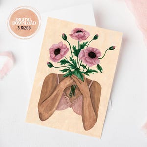 Leere Blumenmädchen-Karte für Mädchen, Blankokarte für Mädchen, Blumenkarte digitaler download, Blumenkarte, weibliche Blankokarte druckbare feminine Karte