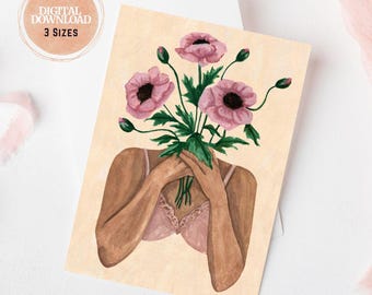 Leere Blumenmädchen-Karte für Mädchen, Blankokarte für Mädchen, Blumenkarte digitaler download, Blumenkarte, weibliche Blankokarte druckbare feminine Karte