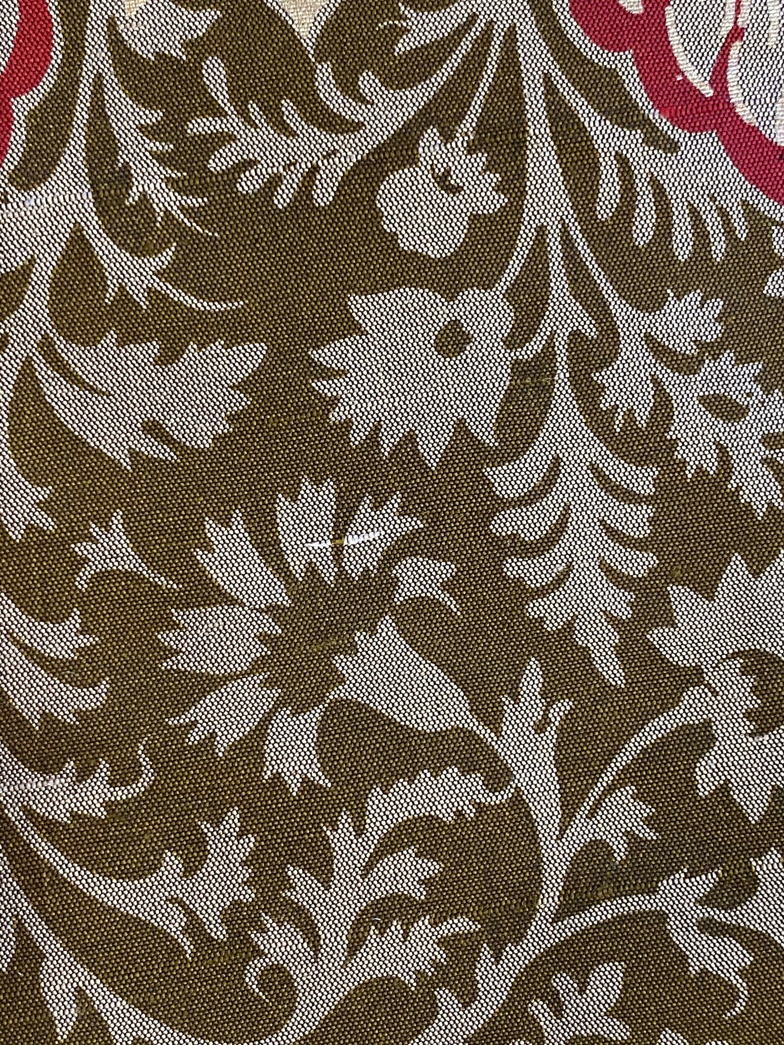 FABRIC Floral Patterned Silk Olive Green Creme and Red Etsy