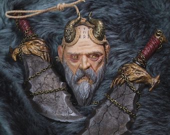 God of war inspired hangable set Mimir and Blades of Chaos