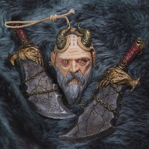 God of war inspired hangable set Mimir and Blades of Chaos