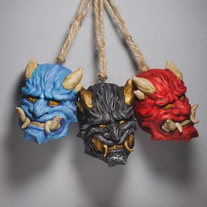 Oni hangable heads / resin / hand painted / Geek forge original