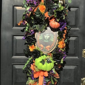 Halloween door swag, witch door decor, spooky large wreath