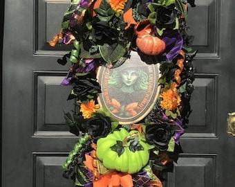 Halloween door swag, witch door decor, spooky large wreath