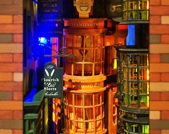 Rincón de libros hecho a mano inspirado en el Callejón Diagon