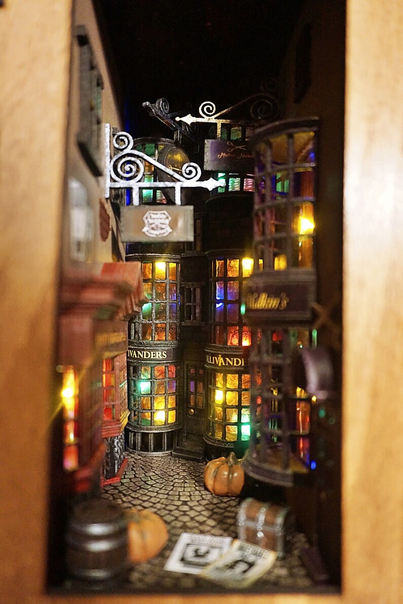 Harry Potter Diagon Alley book nook from Etsy Shop White Rabbit Art Works