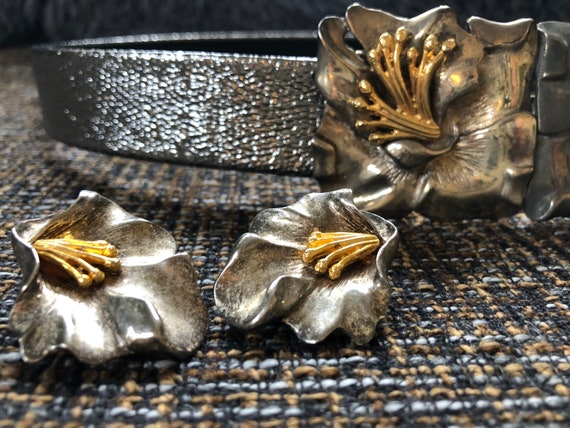 Vintage Mimi Di N Silver Belt Buckle (Stamped 1987) Mimi Di N Large Silver Tone Metal Bow Belt Buckle Black Faux  main image 4