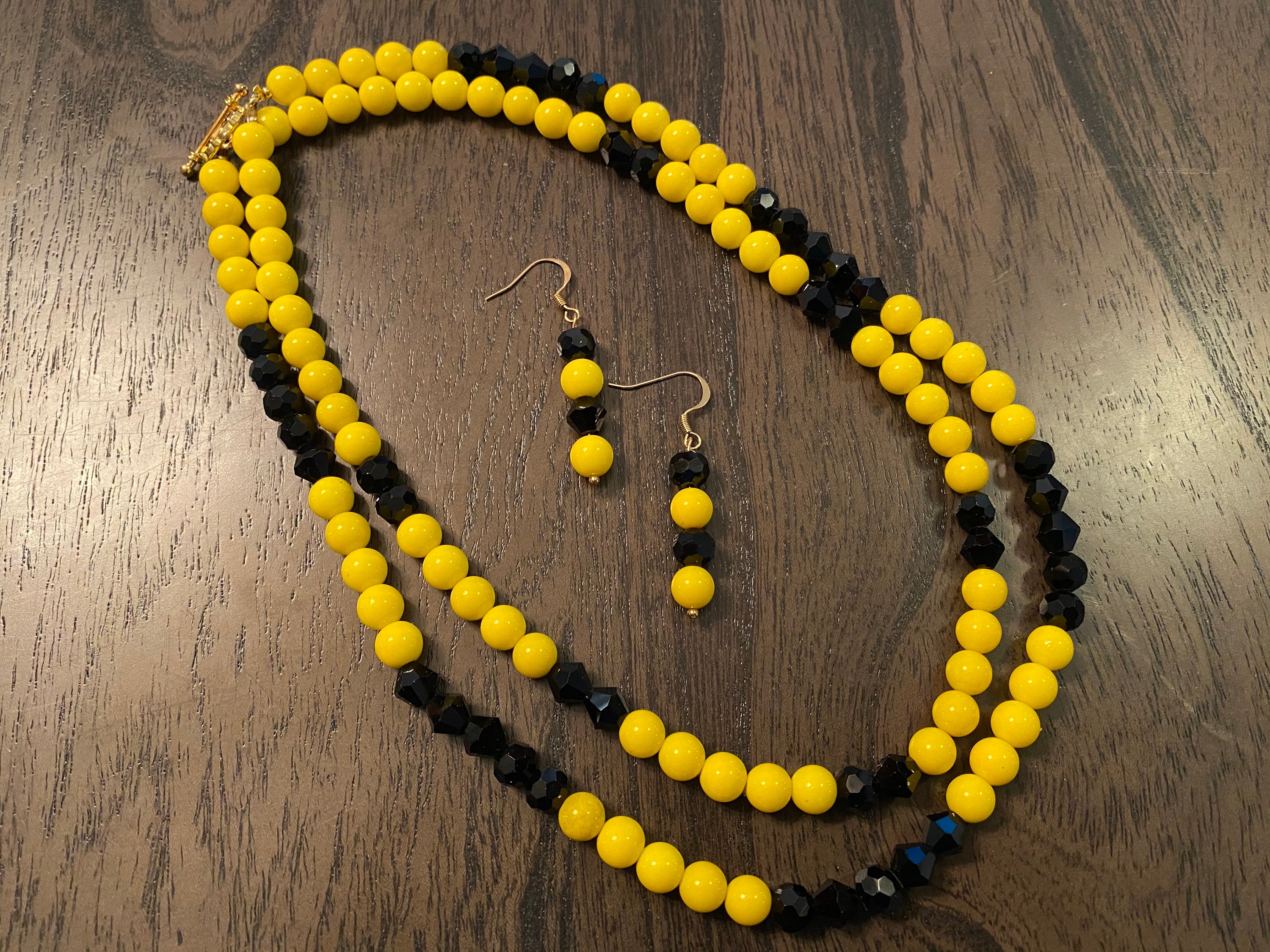 Yellow and Black Necklace and Earring Set Etsy