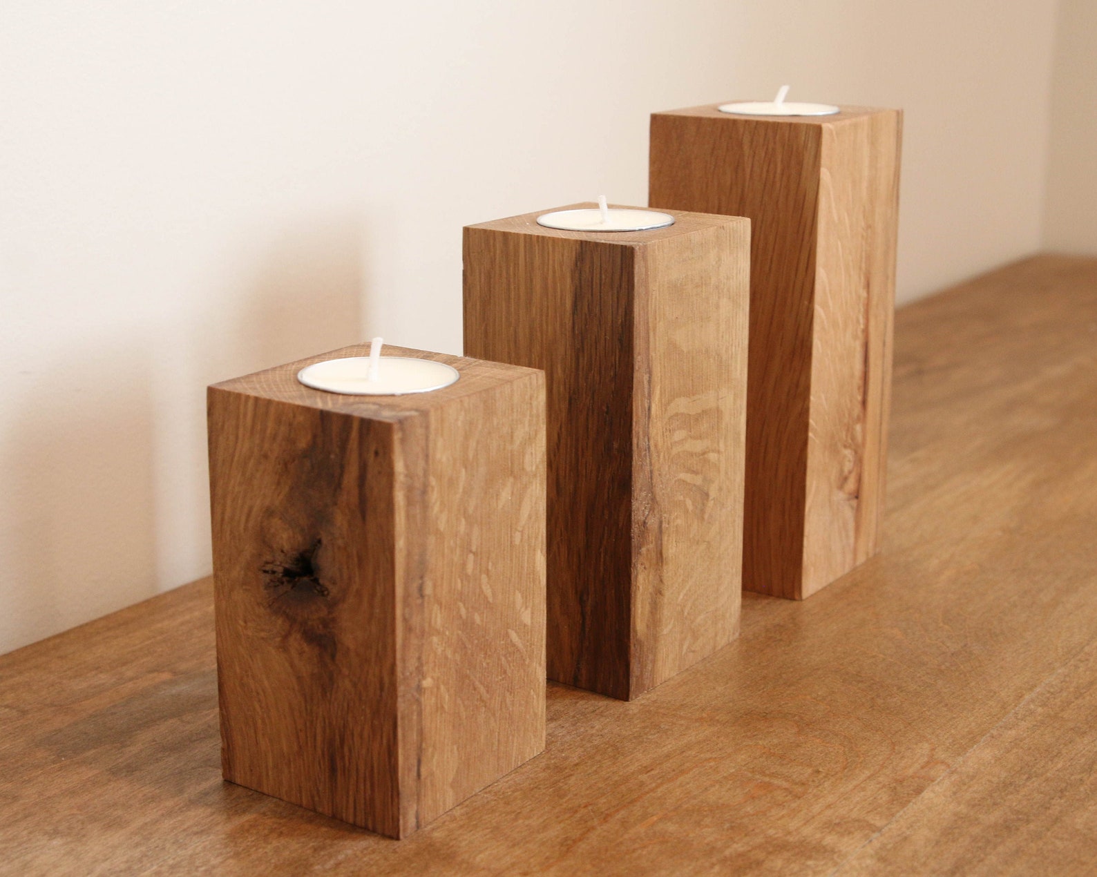 Reclaimed White Oak Candle Holders Set of 3 Etsy