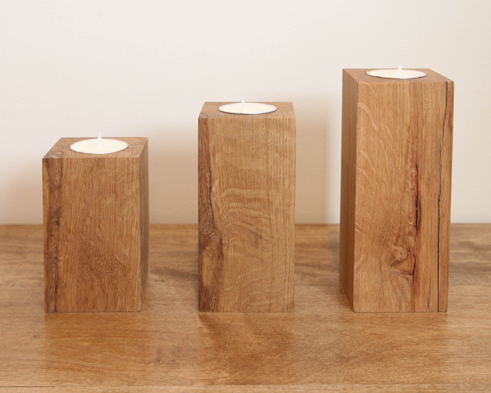 Reclaimed White Oak Candle Holders Set of 3 Etsy