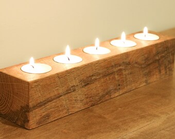 Hand Made Wooden Tealight Log Candle Holder Tea Light Oak Wood Home Party Decor 