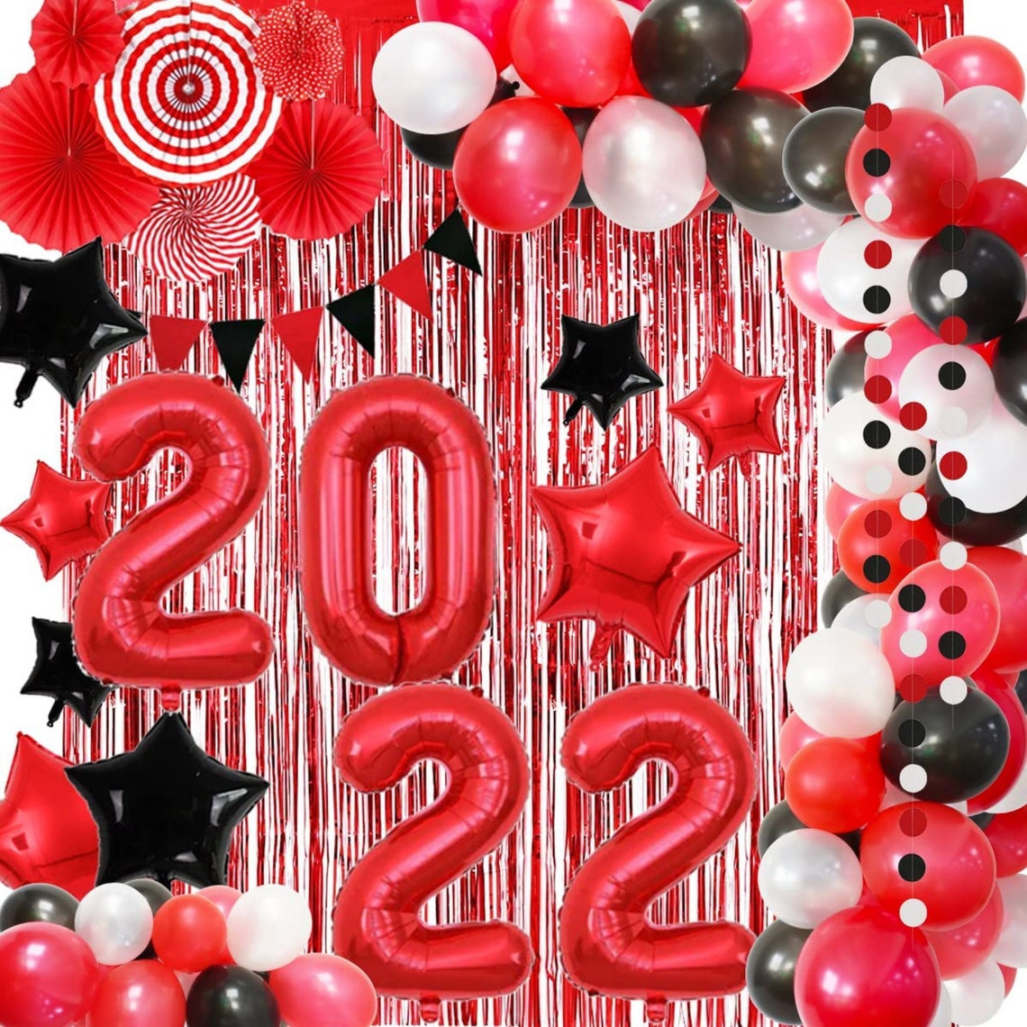 Happy New Year Decorations 2022 Red and Black Balloon | Etsy