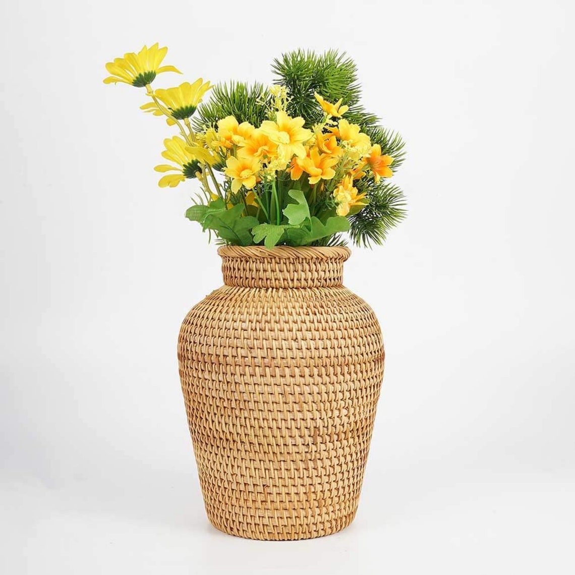 Rattan Vase Country Rustic Style Handmade Woven Plant Flower Etsy
