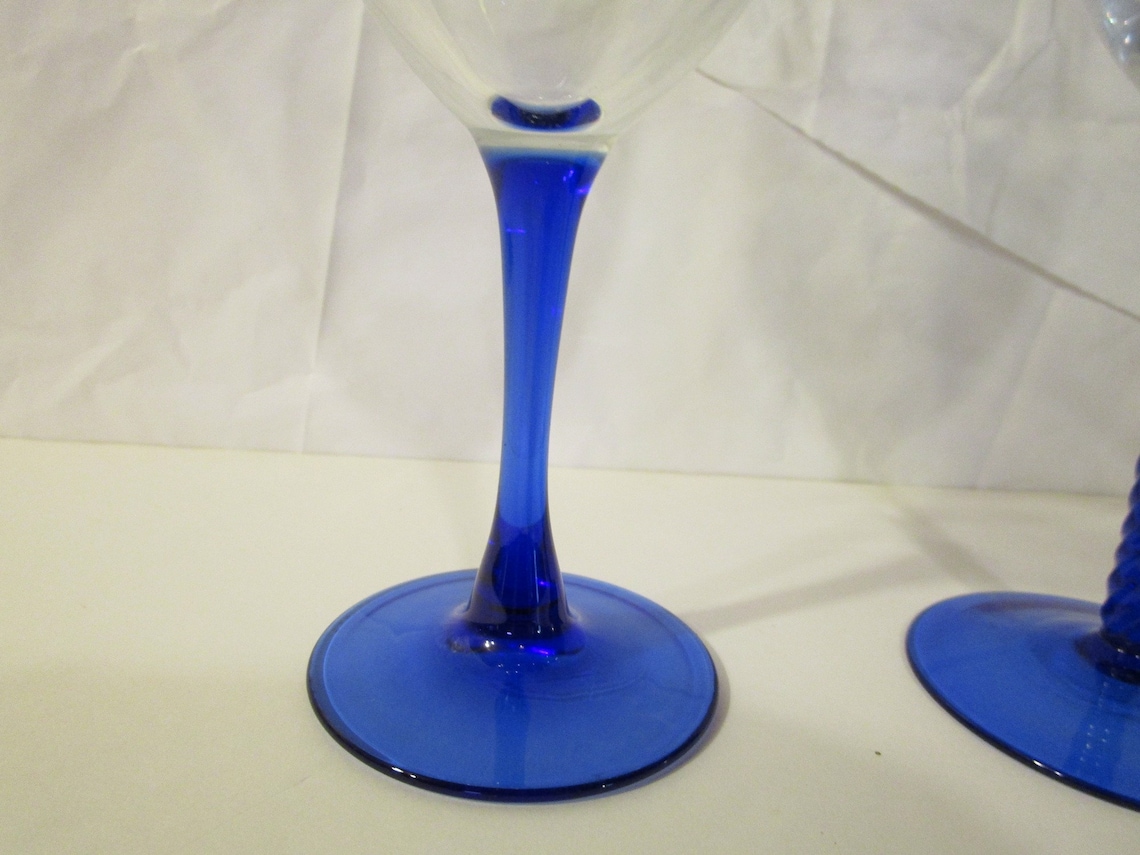 Vintage Cobalt Blue Glasses Cobalt Blue Stem Glasses Cobalt Etsy