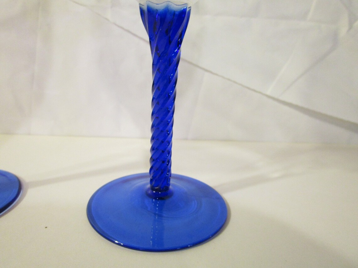 Vintage Cobalt Blue Glasses Cobalt Blue Stem Glasses Cobalt Etsy