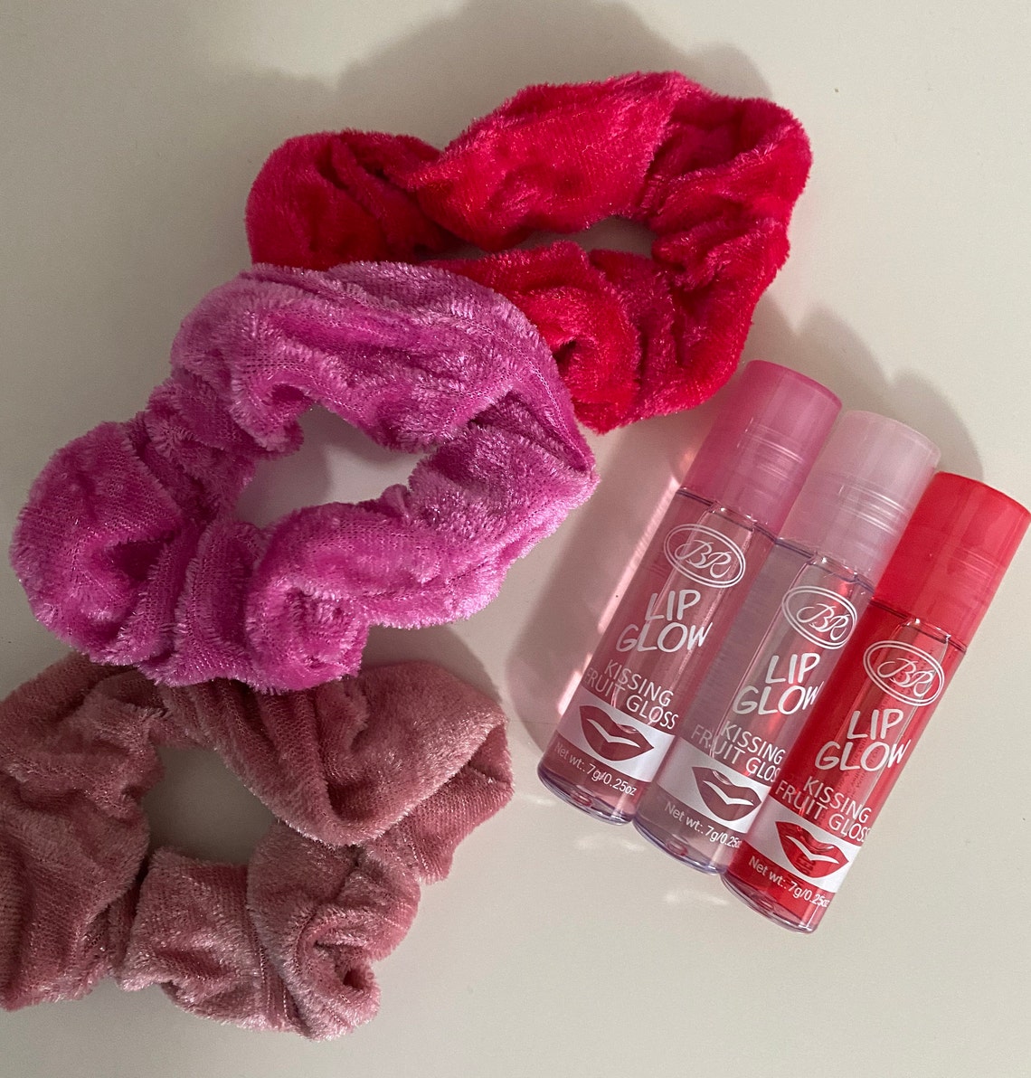 4 Roller lip gloss and 3 scrunchies bundle lip gloss & Etsy