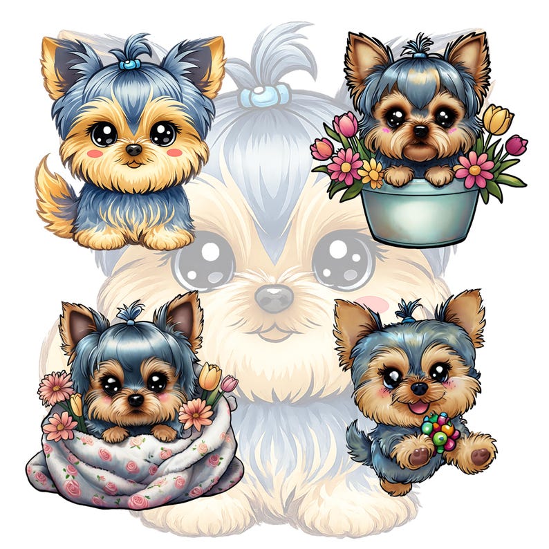 Life of a Yorkie Clipart Bundle PNG, Playful Dog Illustrations ...