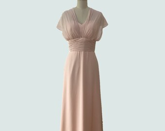 Wrap V Neck Pearl Pink Floor Length Bridesmaid Dress, Multi-Way Dress, Blush Pink Long Convertible Bridesmaid Dress