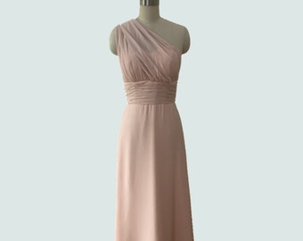 One Shoulder Pearl Pink Floor Length Bridesmaid Dress, Multi-Way Dress, Blush Pink Long Convertible Bridesmaid Dress, Formal Evening Dress