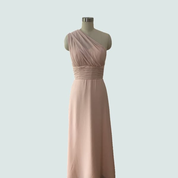 One Shoulder Pearl Pink Floor Length Bridesmaid Dress, Multi-Way Dress, Blush Pink Long Convertible Bridesmaid Dress, Formal Evening Dress