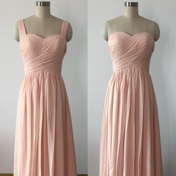 Detachable Straps Sweetheart Floor Length Light Peach Chiffon Long Bridesmaid Dress, Long Wedding Party/Prom/Formal Evening Dress