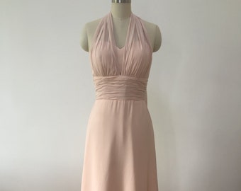 Halter Neck Pearl Pink Floor Length Bridesmaid Dress, Multi-Way Dress, Blush Pink Long Convertible Bridesmaid Dress