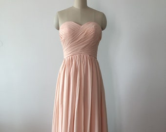 Strapless Sweetheart Light Peach Long Chiffon Bridesmaid Dress, Floor Length Chiffon Wedding Party/Prom/Evening Dress