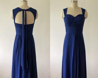 Straps Sweetheart Royal Blue Chiffon Floor Length Bridesmaid Dress, Long Bridesmaid dresses, Wedding Party/Prom/Evening/Formal Dress