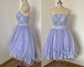 Lavender Lace Up Strapless High Low Skirt Lace Tulle Short Prom Dress Cocktail Dress Party Gown Evening Dress Ball Gown Puffy Skirt Dress