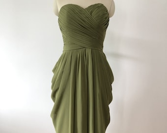 Olive Green Sweetheart A-Line Short Length Chiffon Robe de demoiselle d’honneur, Chiffon Mariage / Bal / Soirée / Fête / Robe de soirée formelle