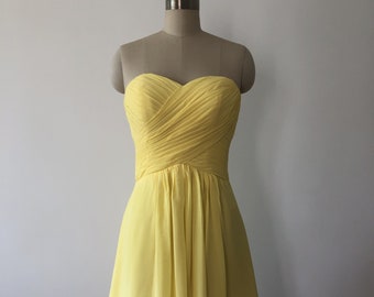 Yellow Strapless Sweetheart A-Line Knee Length Chiffon Short Bridesmaid Dress, Women's Wedding Party/Prom/Formal Evening Dress