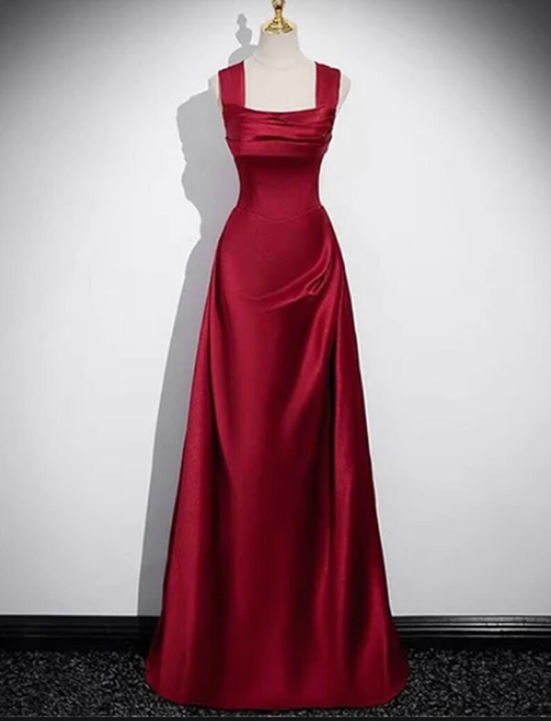 Träger U-Ausschnitt, Korsett-Rücken, ganzlanges Satin-Abschlussballkleid, Ballkleid, formelles Partykleid, Abend-Partykleid, Satin-Brautjungfernkleid Bild 2