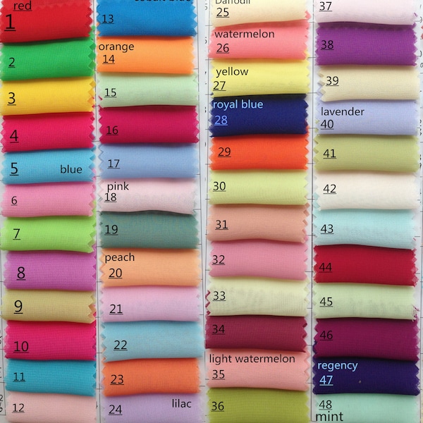 Chiffon Sample Colour Swatches