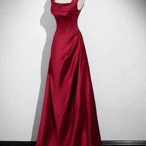 Träger U-Ausschnitt, Korsett-Rücken, ganzlanges Satin-Abschlussballkleid, Ballkleid, formelles Partykleid, Abend-Partykleid, Satin-Brautjungfernkleid Bild 3