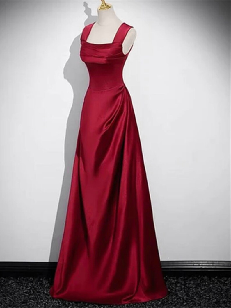 Träger U-Ausschnitt, Korsett-Rücken, ganzlanges Satin-Abschlussballkleid, Ballkleid, formelles Partykleid, Abend-Partykleid, Satin-Brautjungfernkleid Bild 3