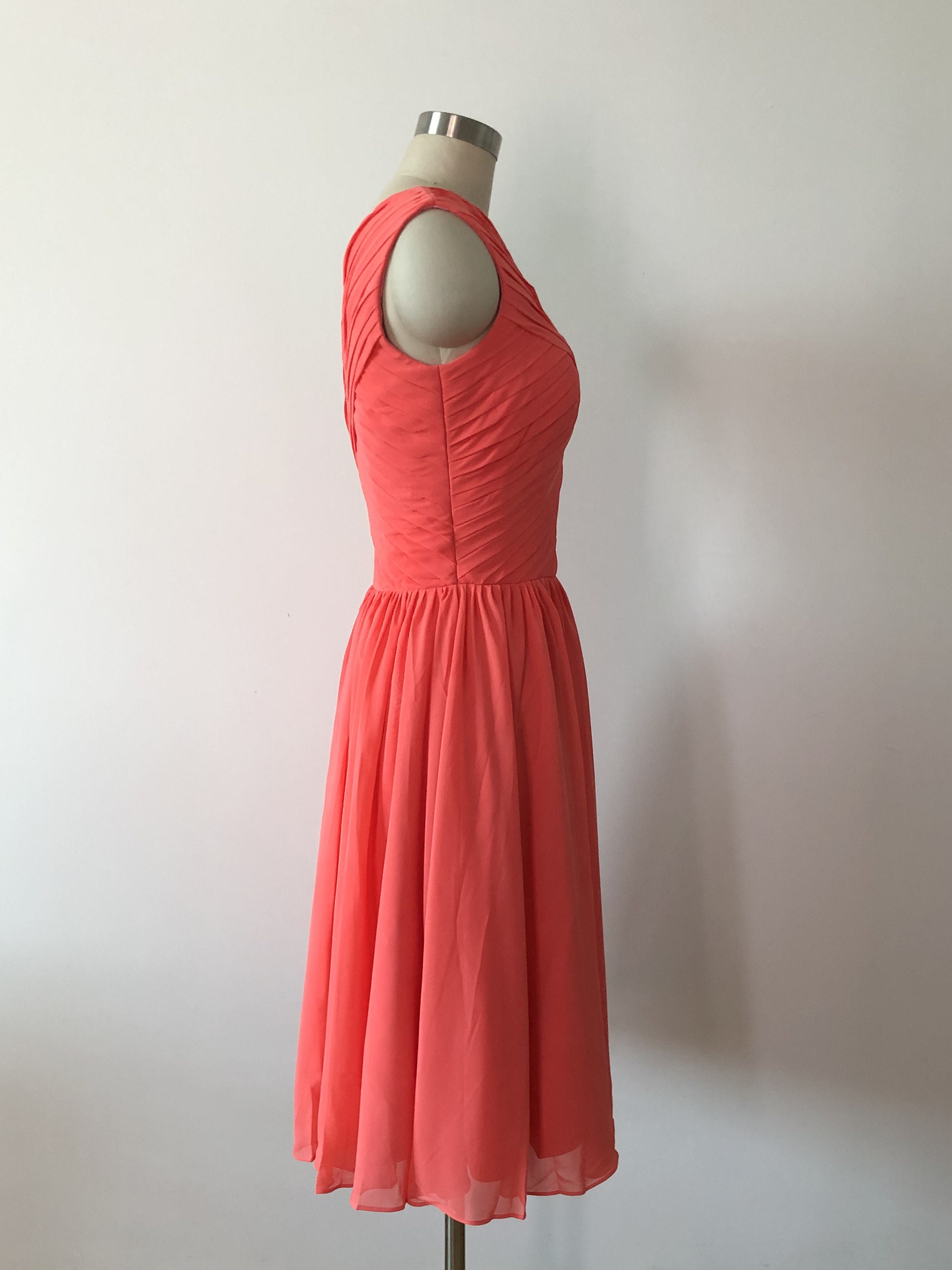 One Shoulder A-line Coral Short Chiffon Bridesmaid Dress Knee - Etsy