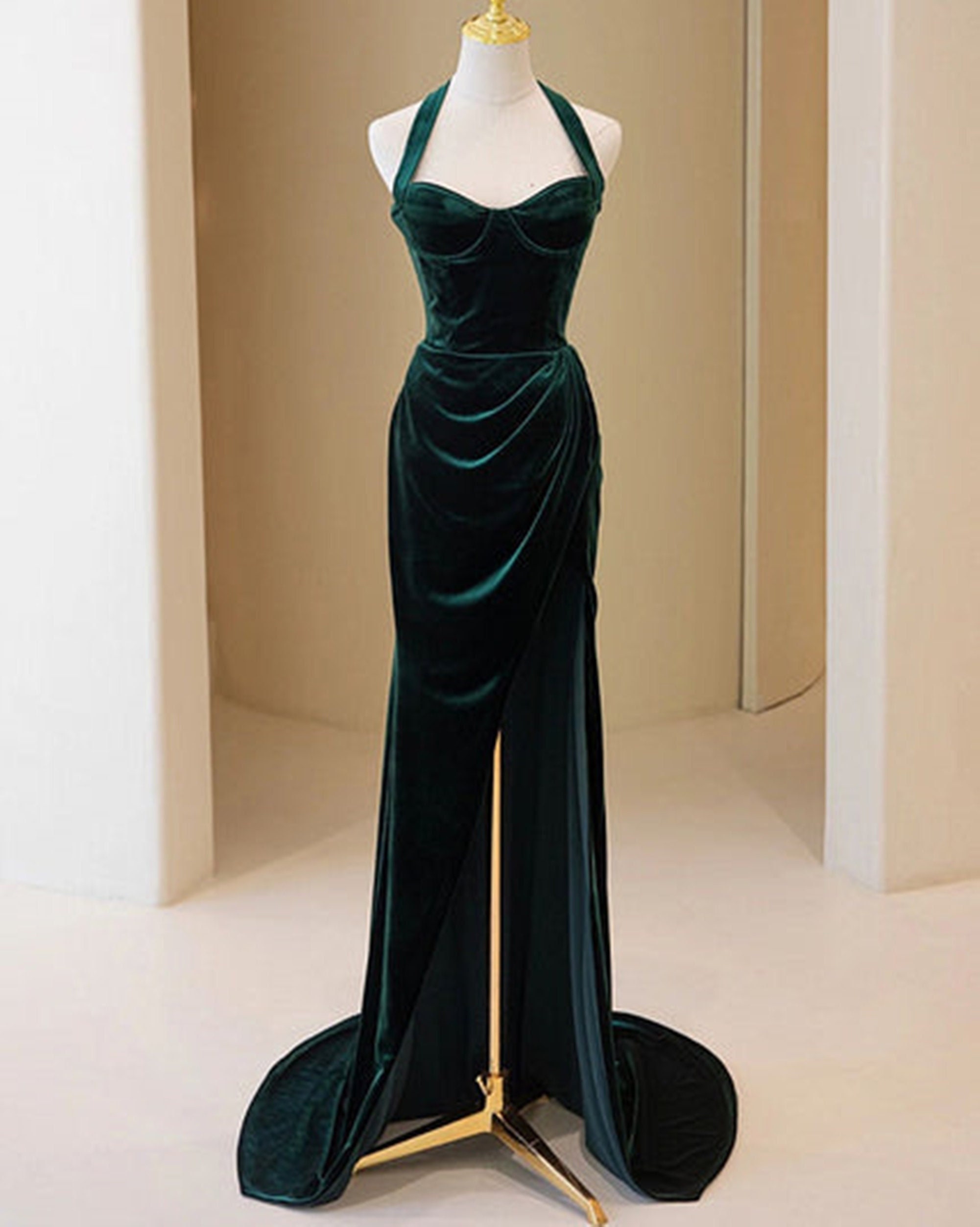 Velvet Green Floor Length Dress Etsy UK