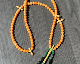 SufiCo - Limited Edition | Orange Marjan Coral Tasbih Tijani Prayer Beads With Kemuning Wood & Green Coral Yusr