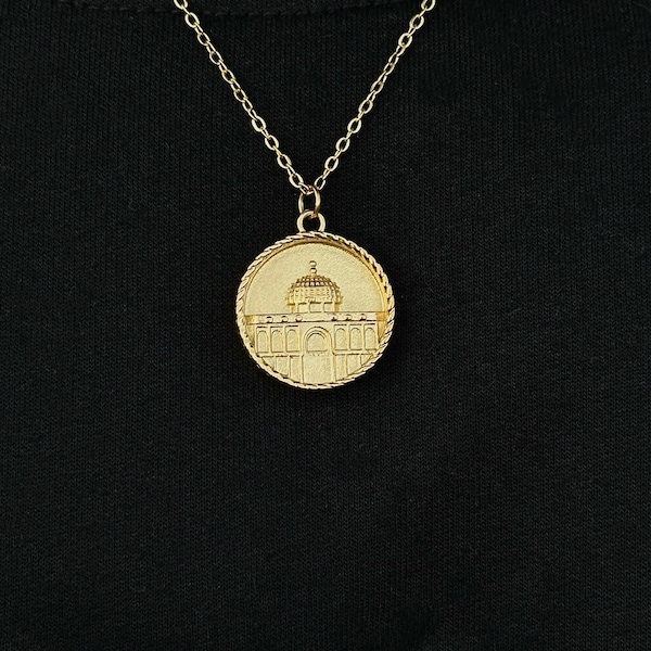 SufiCo - Al Aqsa Dome Of The Rock Necklace Palestine Necklace Jewellery Muslim Ramadan Gift Eid Gift (Gold)