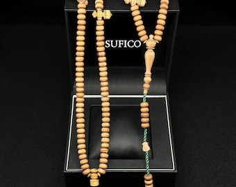 SufiCo - Premium Sandalwood Tasbih Prayer Beads 200 Beads Naqshbandi Tasbih Wooden Tasbeeh Prayer Beads With Prophetic Sandal Nalayn Shareef