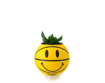 plntrs - Market Smiley Face Mini Basketball Planter - new ball with stand
