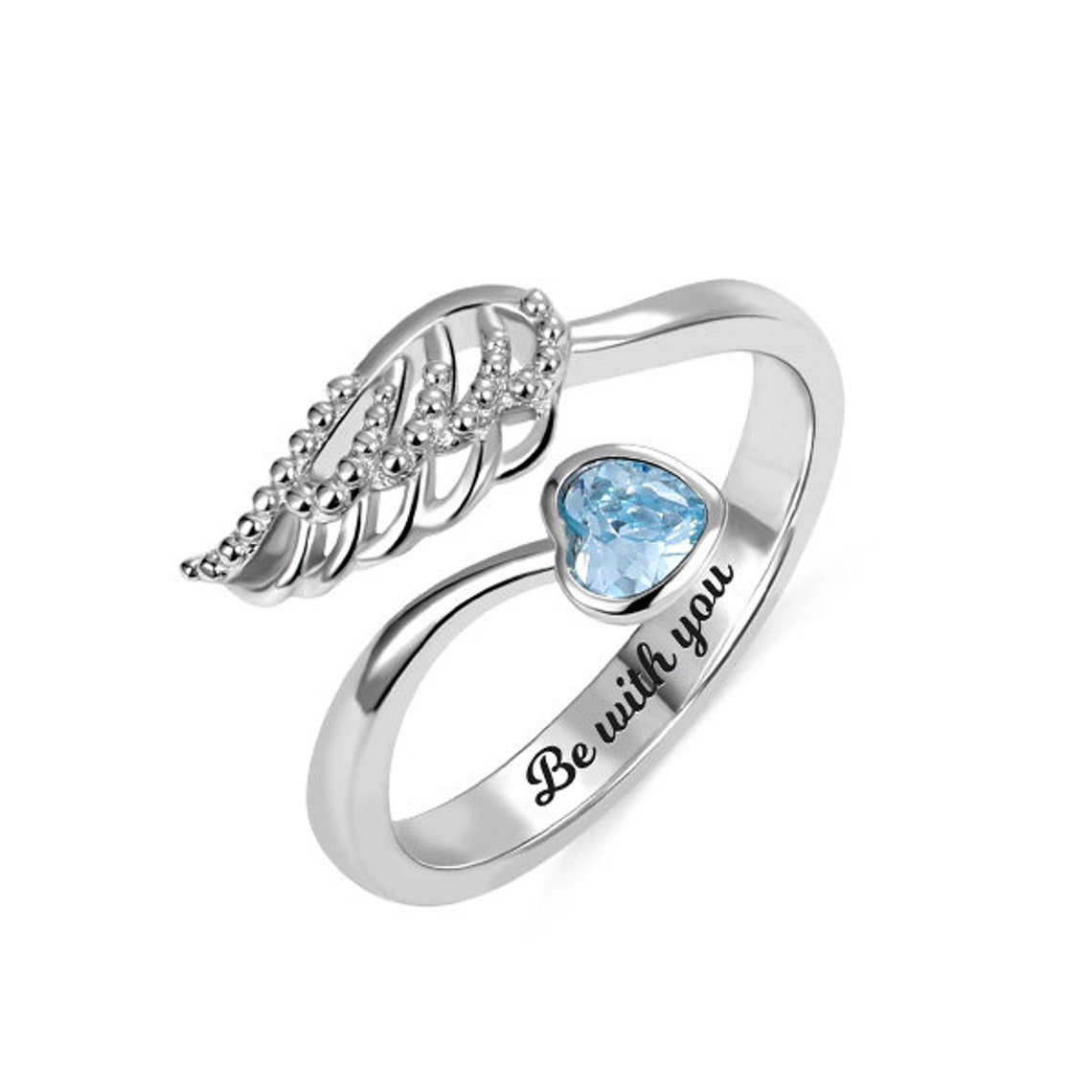 Angel Wing Ring Personalized Birthstone Ring Engraved Angel Etsy